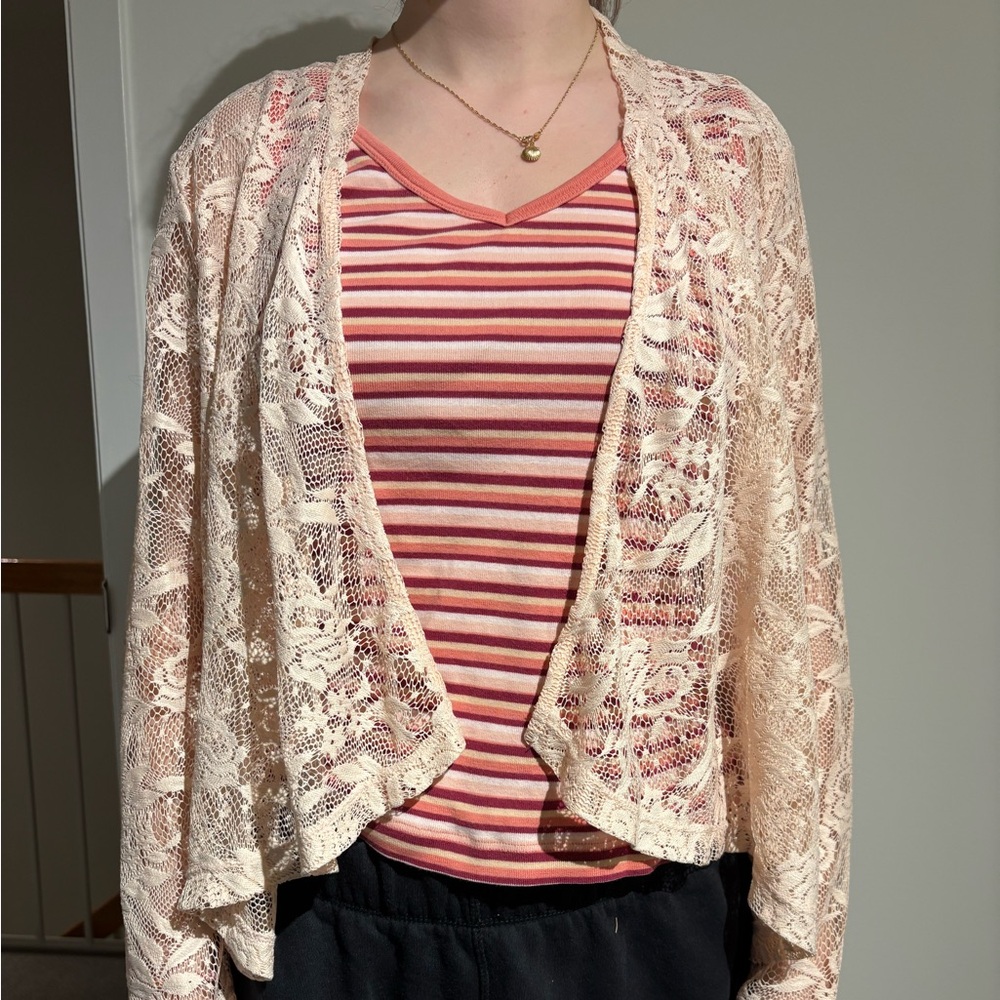 Dorothy Perkins Cream Lace Open-Front Cardigan